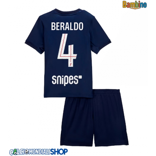 Maglie da calcio Paris Saint-Germain Lucas Beraldo #4 Prima Maglia Bambino 2025-26 Manica Corta + Pantaloni corti)